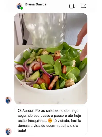 Mensagem de cliente sobre as receitas