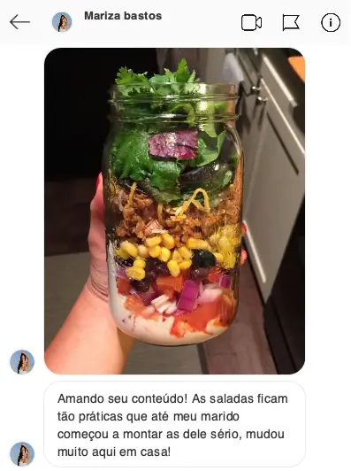 Mensagem de cliente sobre as receitas