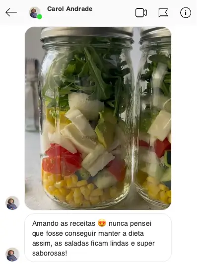 Mensagem de cliente sobre as receitas